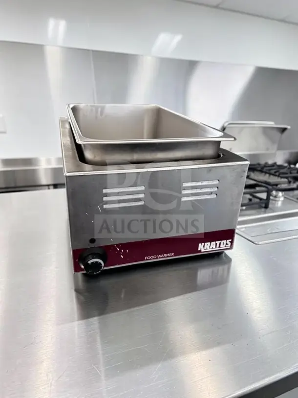 Kratos 28W-600 countertop food warmer in superior condition, with angled display adapter, 120V, 1200W, fully operational.
