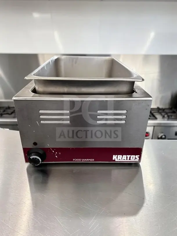 Kratos 28W-600 countertop food warmer, full-size 12"x20", angled display adapter, superior condition, 120V, 1200W, tested.