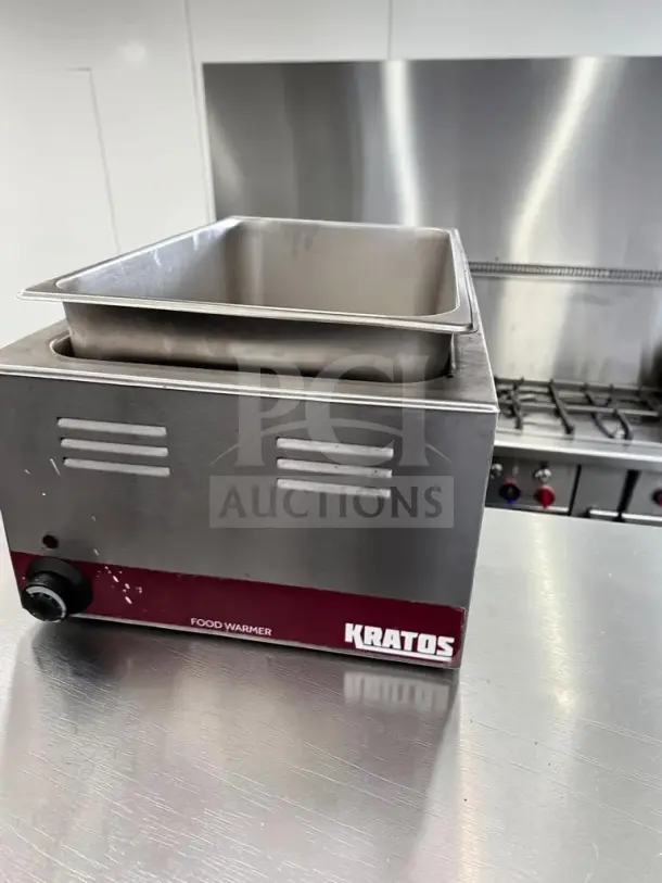 Kratos 28W-600 countertop food warmer with angled display adapter, full-size 12"x20", 1200W, excellent condition, tested.