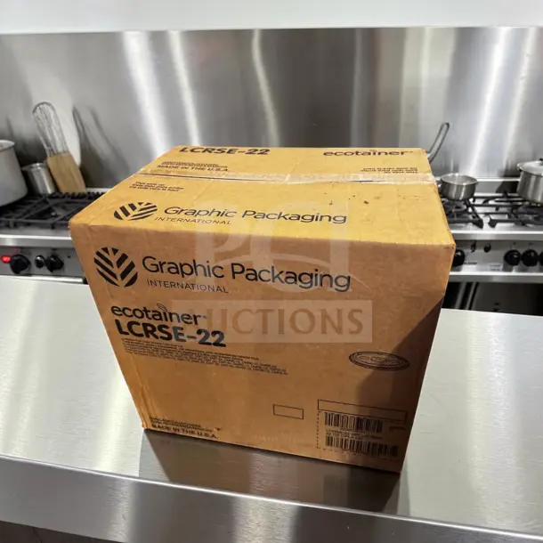 Brand-new sealed case of Graphic Packaging ecotainer LCRSE-22 PLA lids, 12–24 oz compatibility, 2,000 count.