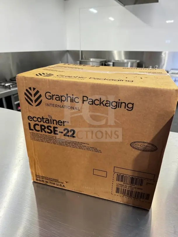 Brand-new sealed case of Graphic Packaging ecotainer LCRSE-22 clear PLA cold-cup lids, 12–24 oz compatibility, 2,000 count.
