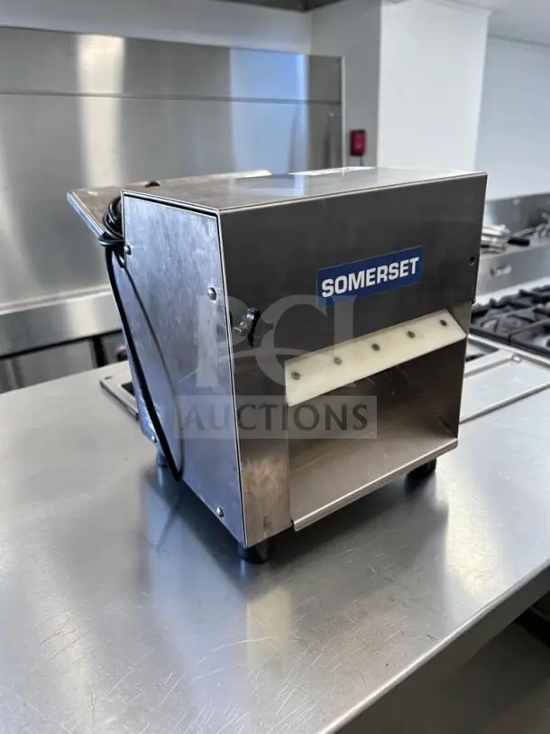 Somerset CDR-100P dough sheeter in outstanding condition, 10" countertop model, fully operational, 115V.