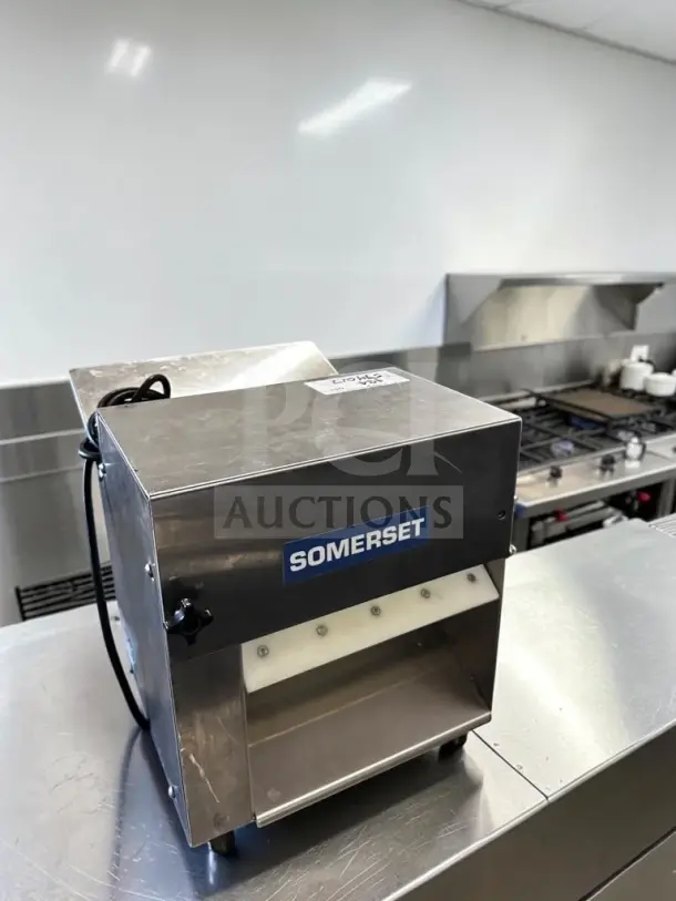 Somerset CDR-100P 10" countertop dough sheeter in outstanding condition, fully tested and operational, model SOM-L-SHT-1345.