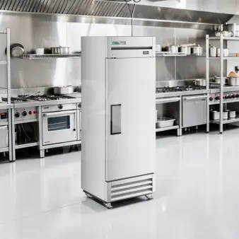 True T-19 refrigerator, 27" solid door, 19 cu. ft., operational, R134a, 115V, excellent condition.