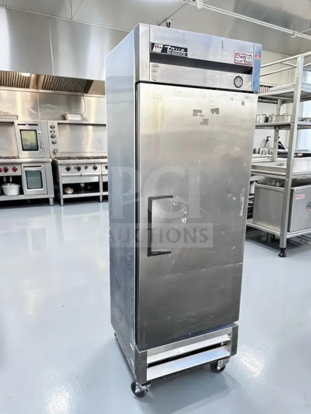 True T-19 solid door reach-in refrigerator, 19 cu. ft., stainless steel, fully tested, operational, on casters.