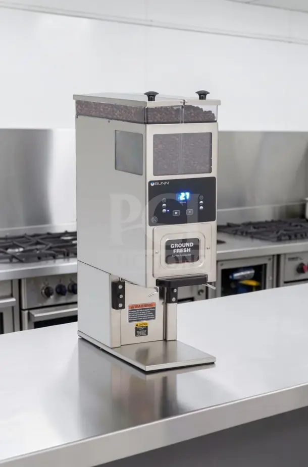 Bunn-O-Matic G9-2T DBC Tall Coffee Grinder, dual 6 lb hoppers, 120V, excellent condition, fully tested, model 33700.0000.