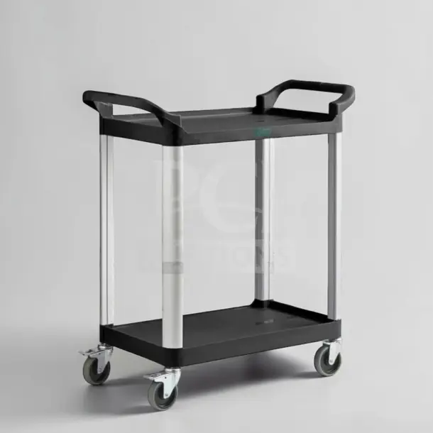 Brand new Choice Small Bus Cart with two shelves, 24" x 16". Heavy-duty commercial utility, model BUS-S-CART-0770.