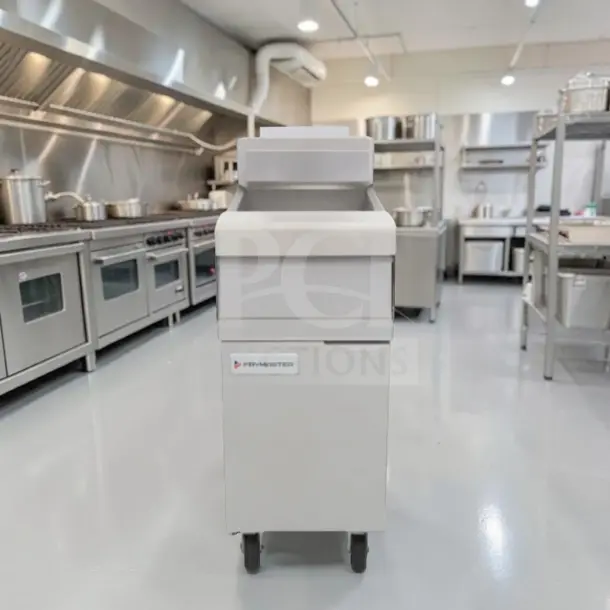 Frymaster PMJ145SC 16" natural-gas floor fryer, 40–50 lb oil capacity, prime condition, fully tested, 104,300 BTU.