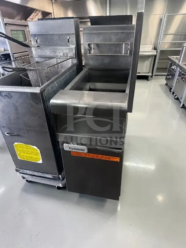 Frymaster PMJ145SC 16" natural-gas floor fryer, 40–50 lb oil capacity, 104,300 BTU, prime condition, fully tested.