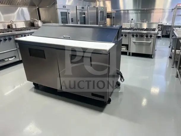 True TSSU-60-16 refrigerated prep table, 60" two-door, 16-pan capacity, well-maintained, tested, operational, 115V.
