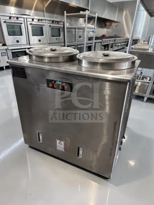 Prime Condition Guangzhou Wellborn BS-65L2 130L Double-Tank Electric Cooker, 15kW, 220V, stainless steel, tested operational.