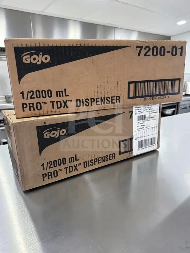 GOJO 7200-01 PRO TDX 2000 dispenser boxes, new condition, 2,000 mL capacity, ready for installation, GOJ-S-DSP-1370.