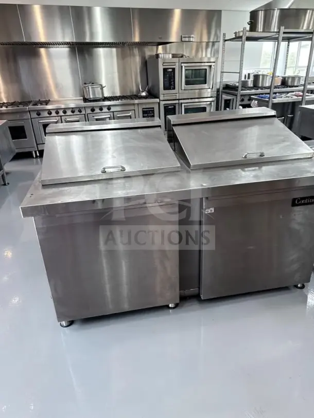 Continental DL60-24M refrigerated sandwich prep table, 60", two-door, superior condition, stainless steel, 17 cu. ft. capacity.