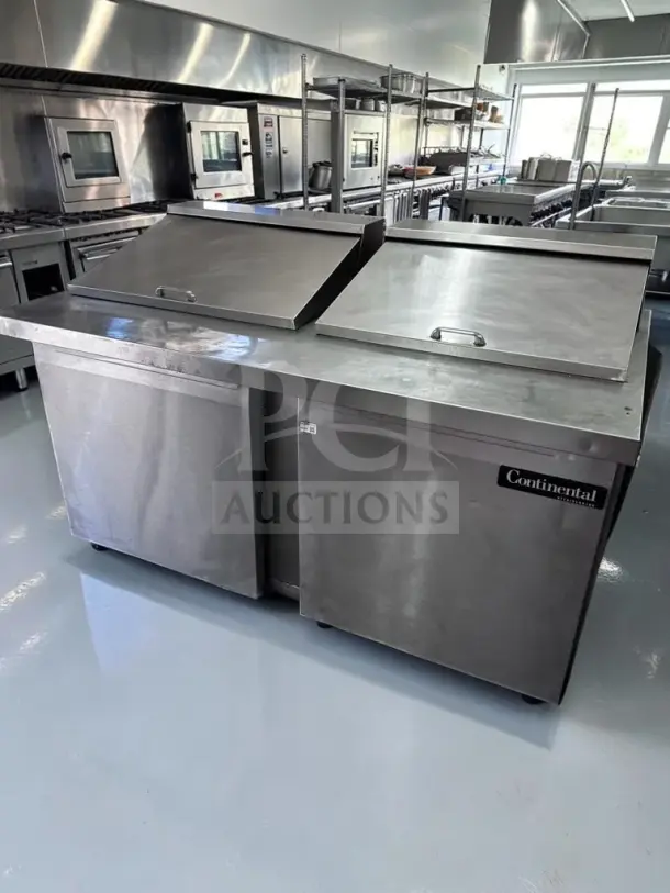 Continental Refrigerator DL60-24M, 60" two-door refrigerated sandwich prep table, superior condition, fully tested.