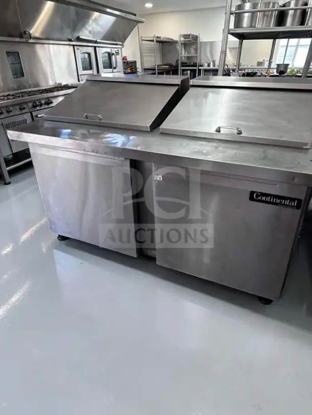 Continental Refrigerator DL60-24M, 60" two-door sandwich prep table, superior condition, 17 Cu. Ft., tested and operational.