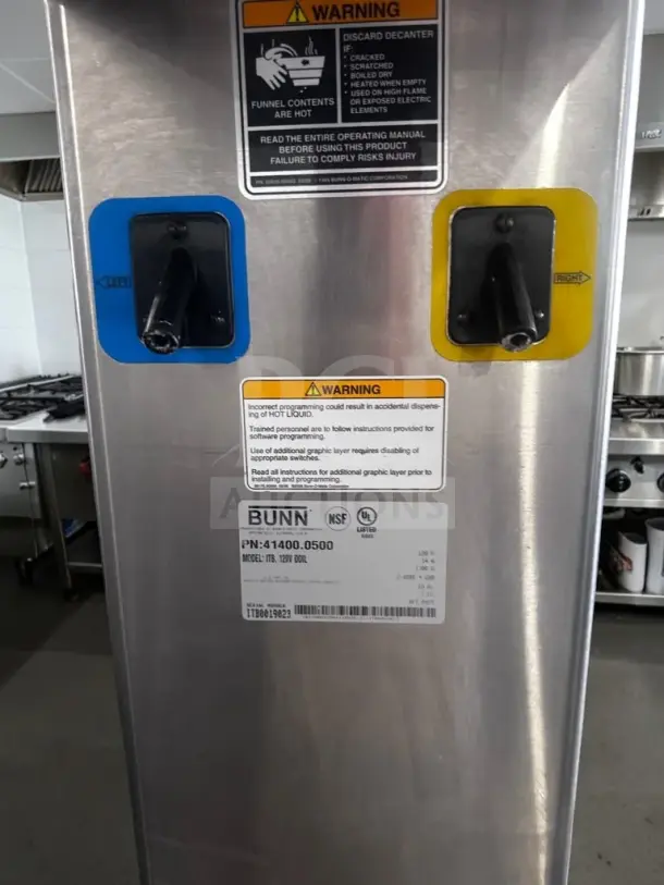 BUNN 41400.0500 ITB dual-dilution 3-gallon iced tea brewer, NSF & UL listed, 120V, stainless steel, first-class condition.