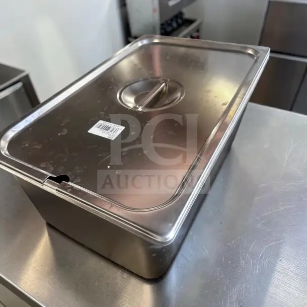 ZPL ZSPCF full-size stainless-steel steam table pan with solid lid, approx. 21-qt. capacity, outstanding condition, inspected.
