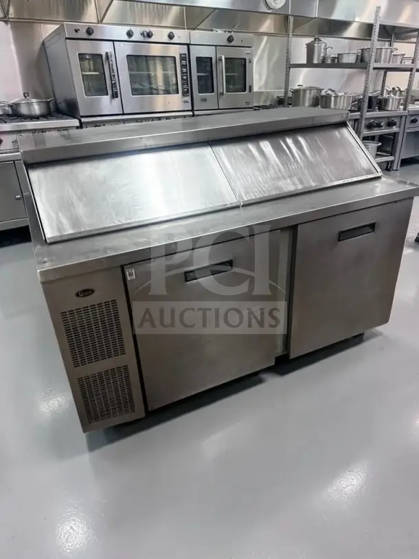 Randell 9040K-7 60" Mega Sandwich Prep Table, two-door, 24-pan capacity, superior condition, fully tested, 115V.