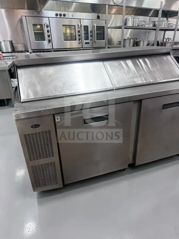 Randell 9040K-7, 60" two-door sandwich/salad prep table, 24-pan capacity, excellent condition, fully tested, 115V.