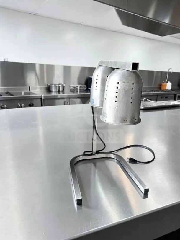 Winco EHL-2 infrared food heat lamp, two-bulb, aluminum frame, adjustable, 120V, 500W, excellent condition, fully tested.