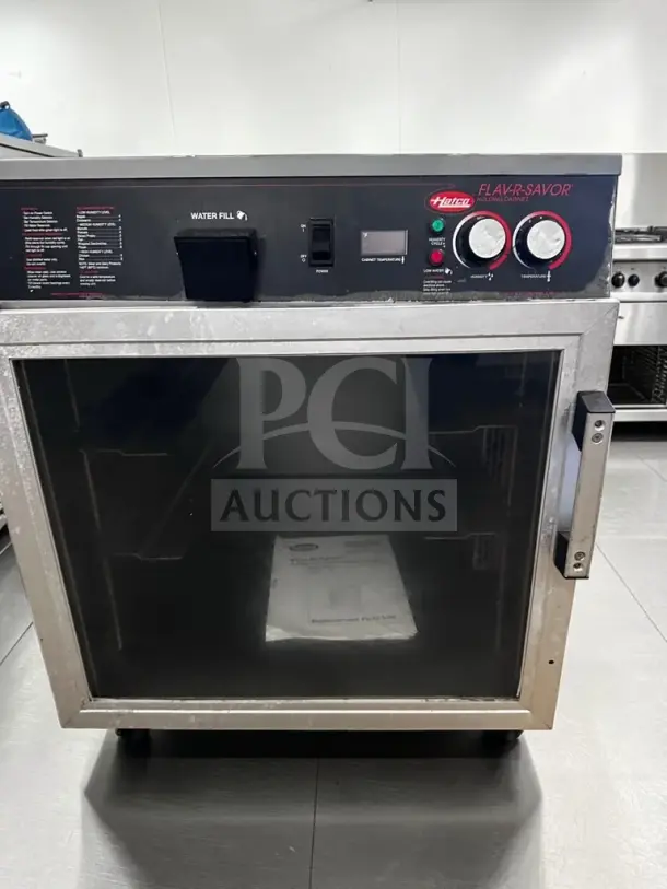 Hatco FSHC-6W1 Flav-R-Savor heated cabinet, stainless steel, 6 pan capacity, controls visible, fully tested, NSF & UL listed.