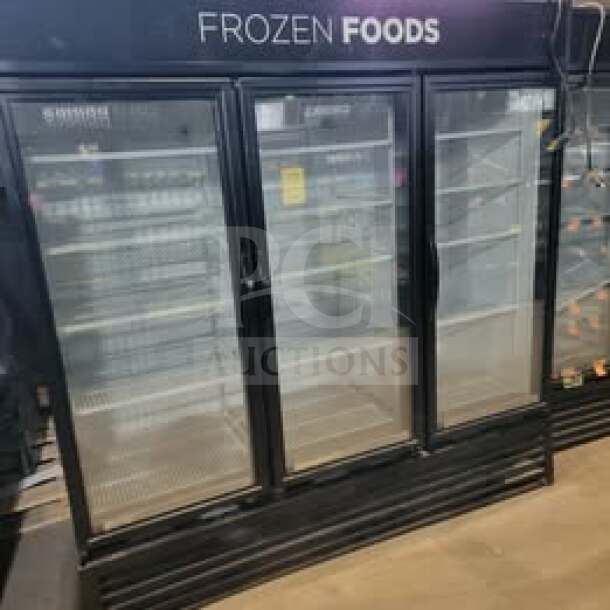 2018 True GDM-72F-HC 3-Door Glass Merchandiser Freezer, professional-grade, tested, high-capacity, transparent doors.
