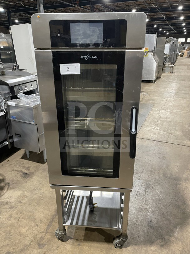 Alto Shaam 2021 electric multi-cook oven, model VMC-H4H, with 4 chambers, stainless steel, on casters, 208-240V, 3-phase.
