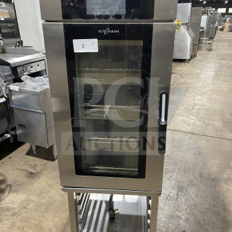 Alto Shaam 2021 electric multi-cook oven, model VMC-H4H, with 4 chambers, stainless steel, on casters, 208-240V, 3-phase.
