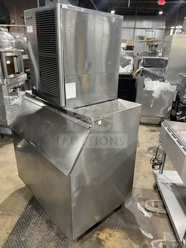 Hoshizaki KM-515MAH ice machine, stainless steel, electric, air-cooled, on legs. Model KM-515MAH, SN: B04669A.