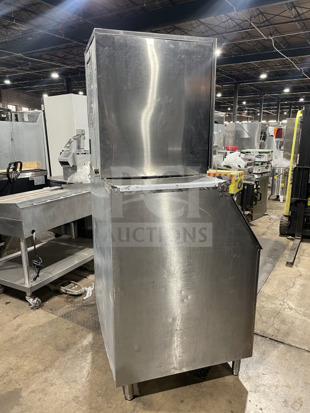 Hoshizaki KM-515MAH stainless steel ice maker on legs, electric, air-cooled, commercial, visible wear, serial B04669A.