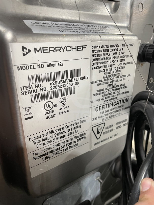 MerryChef Eikon E2S high-speed rapid cook oven, black, label shows model and serial numbers, excellent condition.