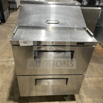 Turbo Air TST-28SD-D2-N stainless steel 2-drawer refrigerated prep table, 115V, on casters, commercial-grade.