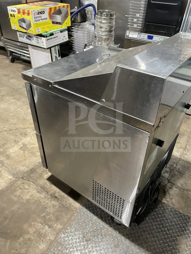Turbo Air TST-28SD-D2-N refrigerated prep table, stainless steel, 2-drawer, 115V, on casters, excellent condition.