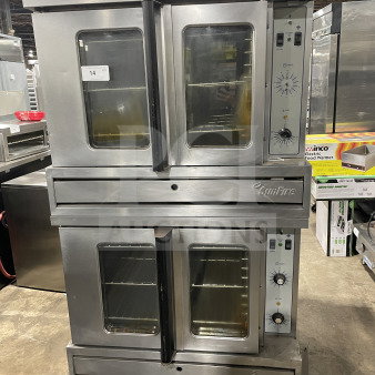 SunFire model ICO-E-10-M double-stacked electric convection oven, stainless steel, 208V, 3 phase, with wired racks.