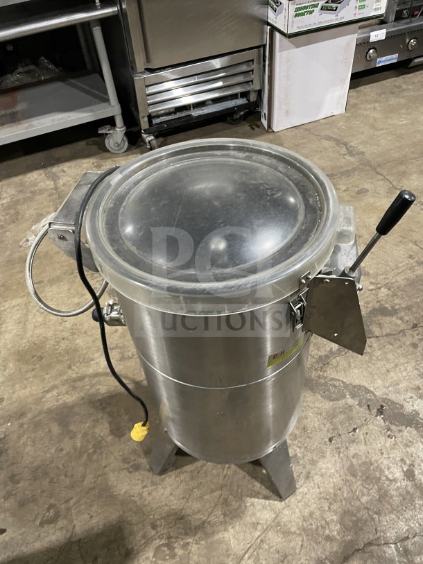 Hobart commercial stainless steel potato peeler, electric-powered, countertop model, heavy-duty, SN: 3.0287, well-maintained.