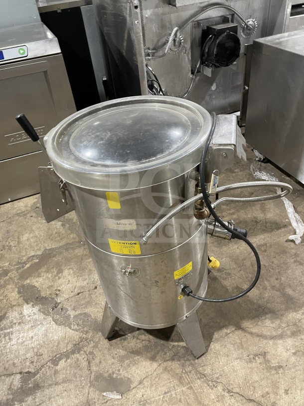 Hobart commercial stainless steel electric potato peeler, countertop model, serial number 3.0287, used condition.