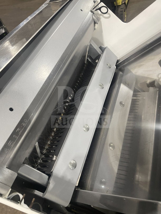 JAC MJL 450/13 bread slicer, automatic feed, electric countertop model, SN: 17103997, stainless steel, on casters.