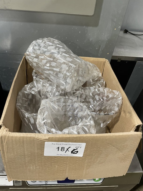 Box of new Cambro clear 2 qt. measuring cups, Model 200MCCW135, in packaging. Auction lot of 6.