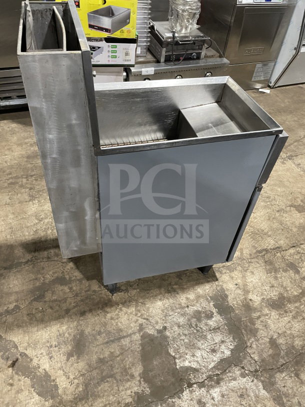 Cecilware commercial stainless steel gas fryer with backsplash, on legs, showing moderate wear, ideal for high-volume frying.