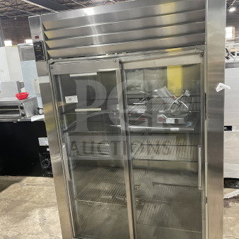 Traulsen stainless steel double glass door reach-in refrigerator, Model RHT232NUTSL012, with chrome plated racks, 115V.