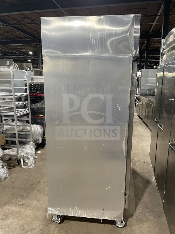 Continental 3F stainless steel 3-door reach-in freezer on casters, Energy Star certified, poly coated wired rack, 115/208-230V, 1 phase.