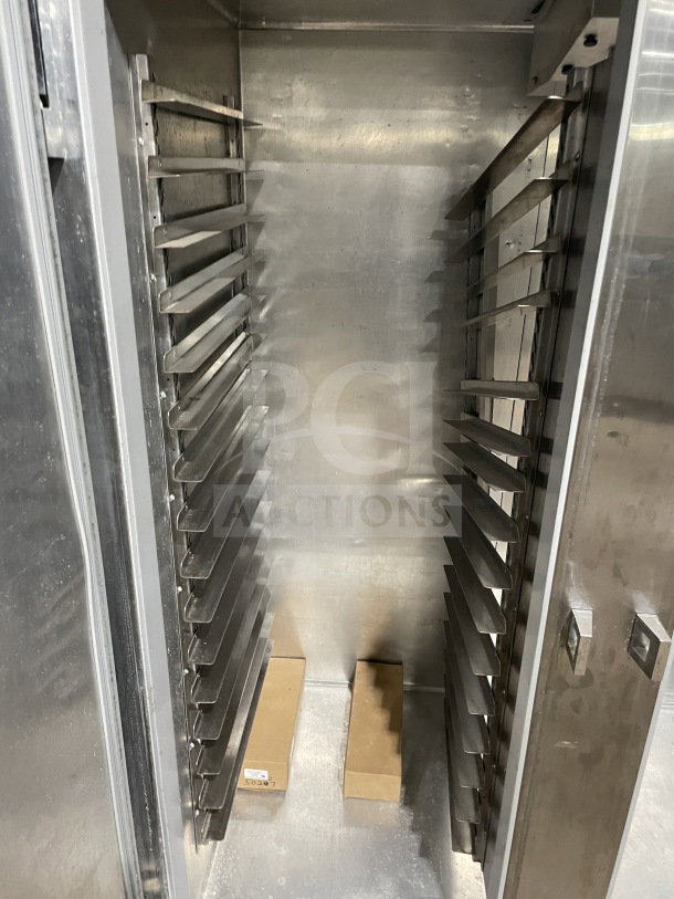 Continental 3F stainless steel commercial freezer interior, with poly-coated wired racks, Energy Star certified, model 3F.