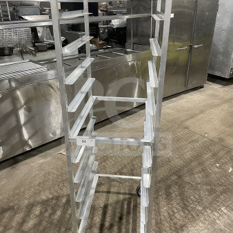 Kelmax by SPG stainless steel end load mobile bun/sheet pan rack with wire slides and casters. Model: Channel.