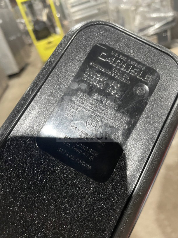 Carlisle black full-size commercial food pan, durable plastic, good condition, model markings visible.
