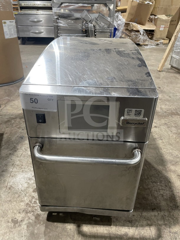 MerryChef Eikon E2 stainless steel countertop high-speed convection oven, ventless, with easy touch control pad. Model 1410213091445.
