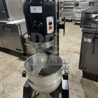 Attias USA-60 commercial planetary mixer, black, 60-qt, with stainless steel bowl, 220V, 1 phase, SN: 5175062.