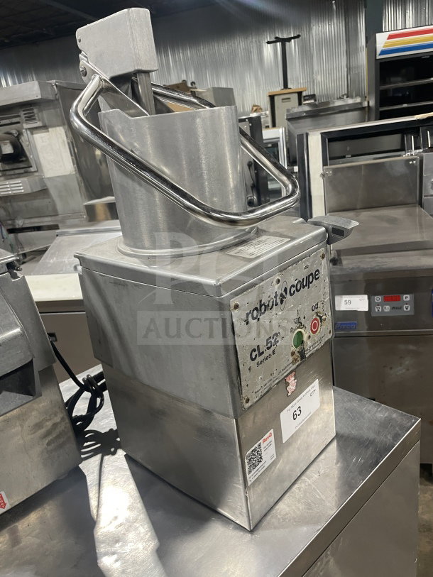 Robot Coupe CL52 E Series commercial food processor, stainless steel, 2 hp, full moon pusher, two discs, 120V, used condition.