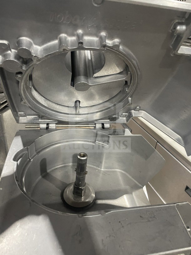 Robot Coupe CL52 commercial food processor, stainless steel, 2 hp, continuous feed, includes 2 discs, 120V, open top view.