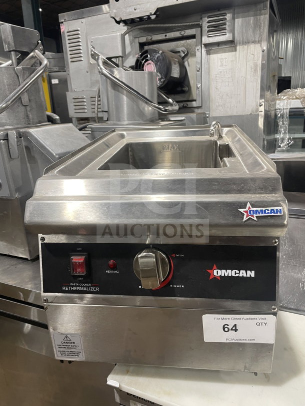 Omcan Model 41882 commercial stainless steel electric pasta cooker/rethermalizer with basket holder, excellent condition.