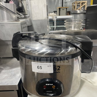 Amko AK-50RC stainless steel electric rice cooker, 120V, model AK-50RC. Features label with SN: 23079163. 